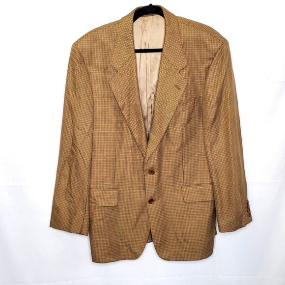 BOSS Hugo Boss Golden Brown Check Silk Wool Blend Apollon Blazer Size 42R